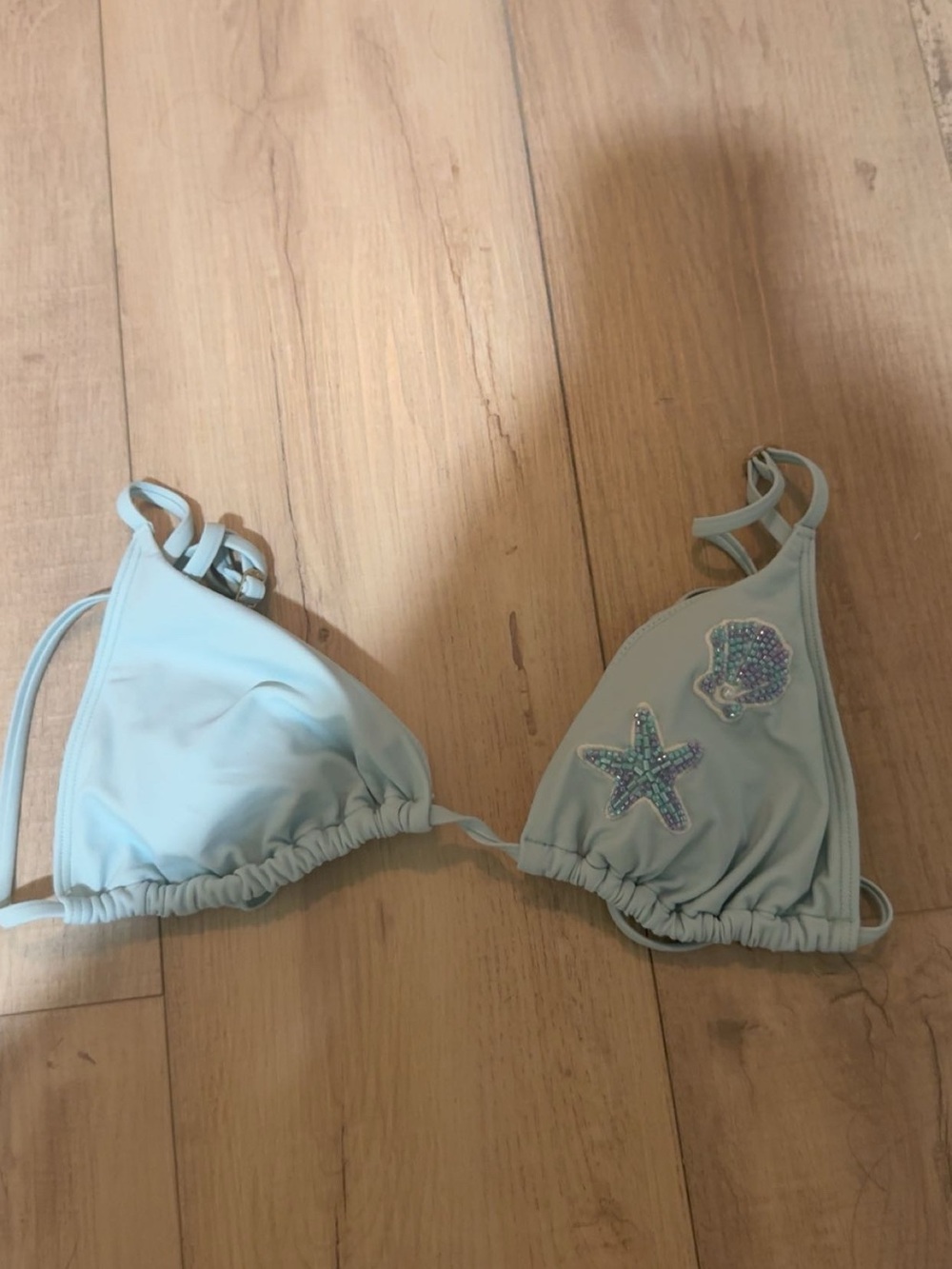 Never Worn!! Hollister Embellished Light Aqua Triangle Bikini Top - Picture 4 of 4